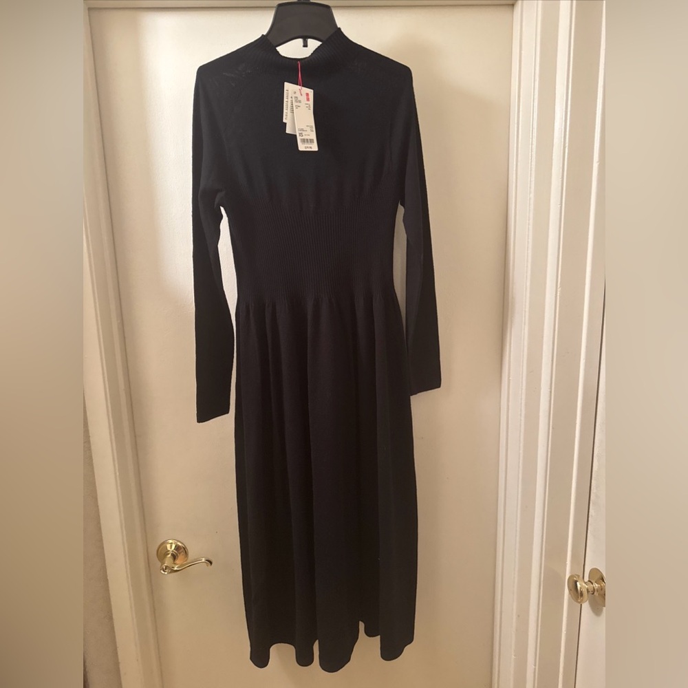 uniqlo ines de la fressange 3d knit black flare dress wool long sleeve xs